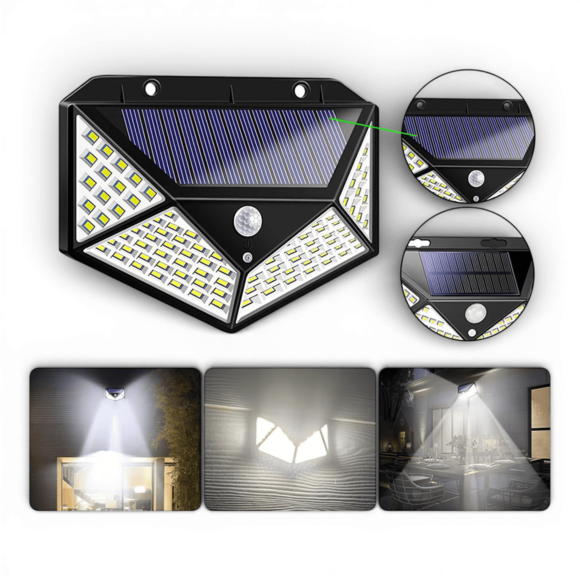 Set x4 Lampi solare LED cu 4 cadrane 100 leduri senzor de miscare si lumina unghi larg 270 gr