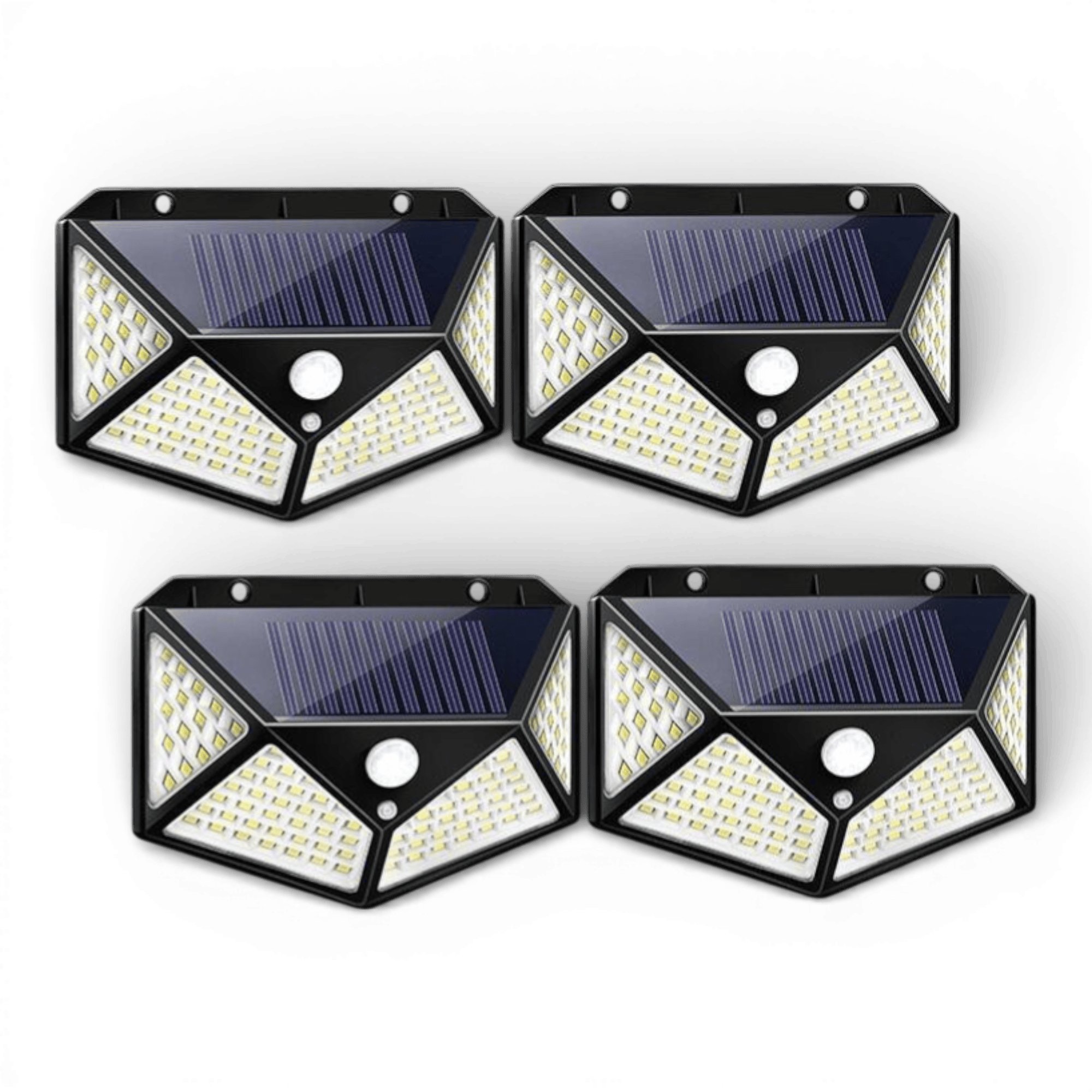 Set x4 Lampi solare LED cu 4 cadrane 100 leduri senzor de miscare si lumina unghi larg 270 gr