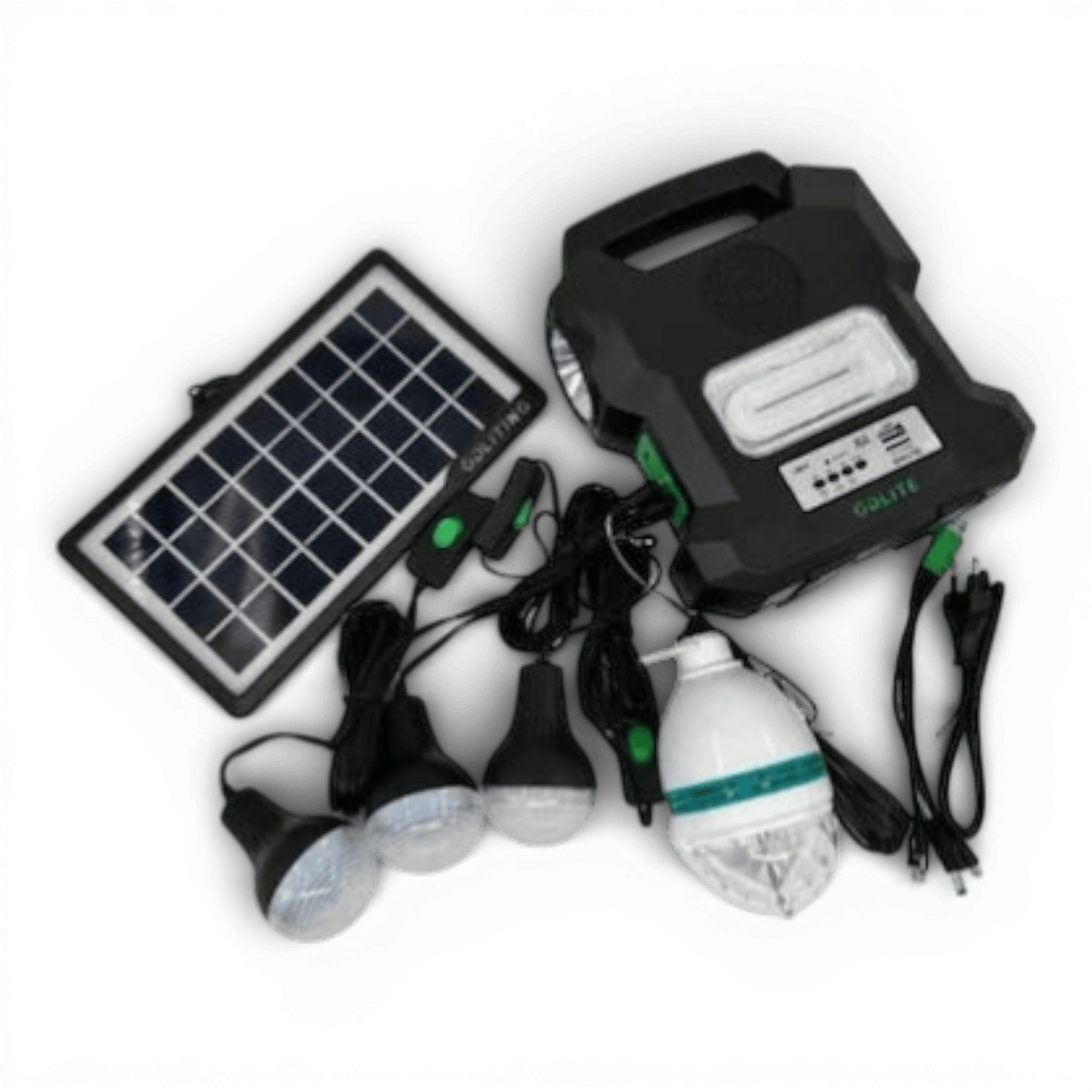 Kit Solar Portabil GDLITE GD-1000A, Panou Solar, USB, Bluetooth, Radio FM, MP3, Lanterna LED, 4 Becuri Incluse, Alimentare 220V