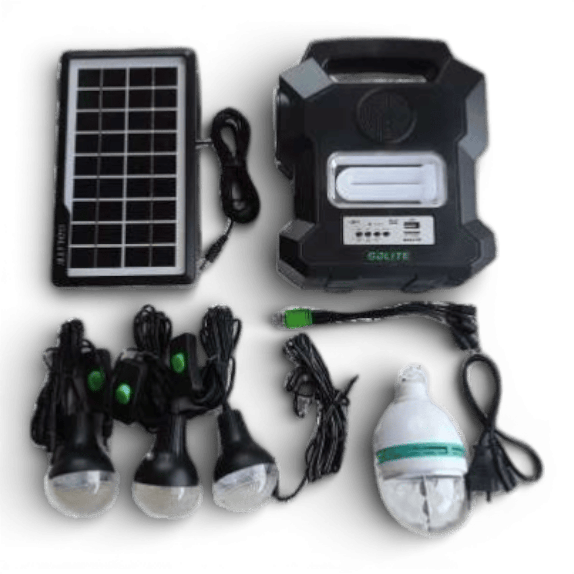Kit Solar Portabil GDLITE GD-1000A, Panou Solar, USB, Bluetooth, Radio FM, MP3, Lanterna LED, 4 Becuri Incluse, Alimentare 220V