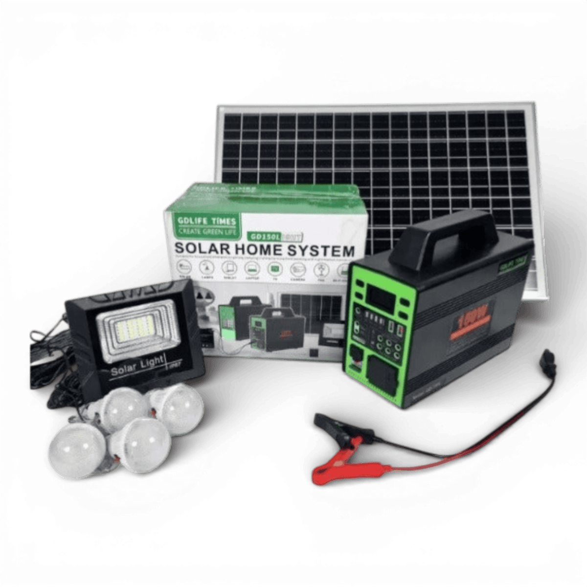 Kit Solar GD-150L, 150W, Baterie 50400mAh, 4 Becuri LED, Invertor & USB