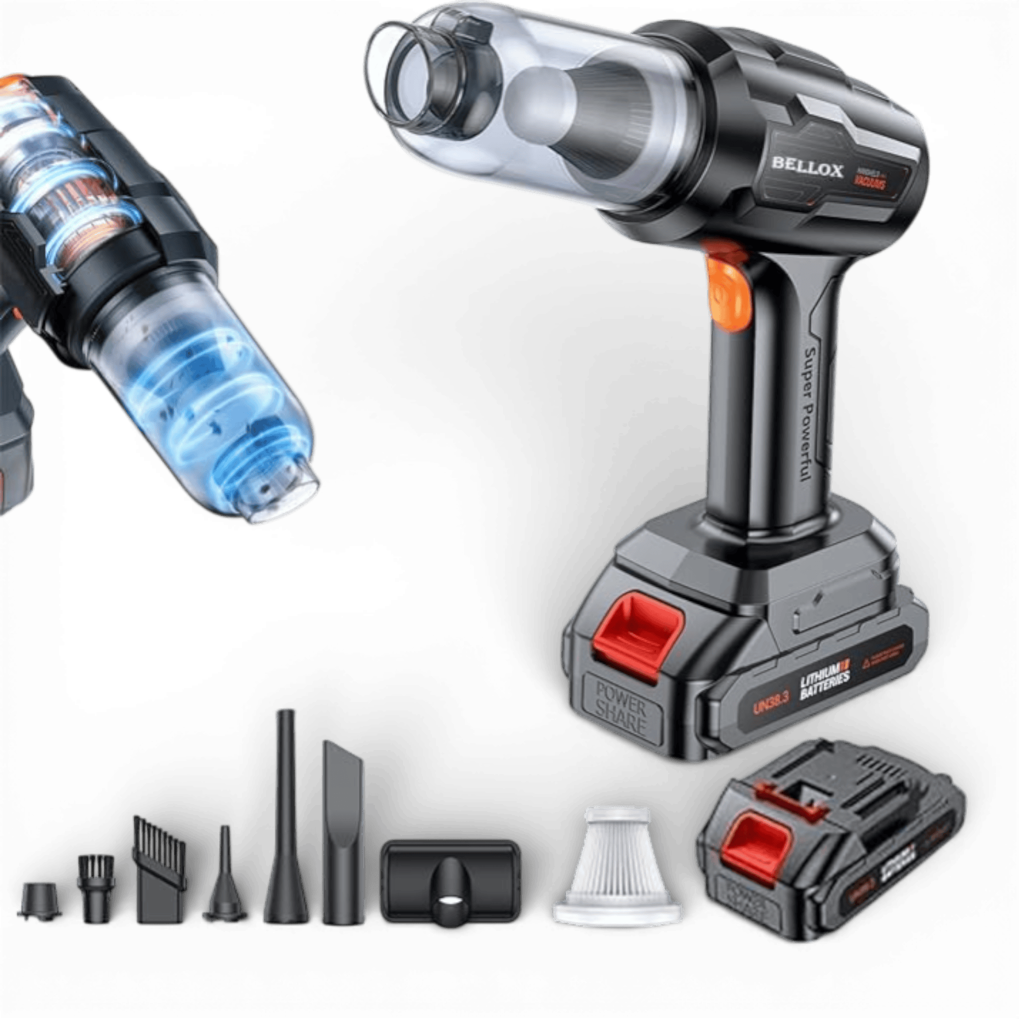 Aspirator si Suflanta de Aer Portabila 4-in-1 pentru masina, casa, birou si animale de companie, cu baterie detasabila si reincarcabila