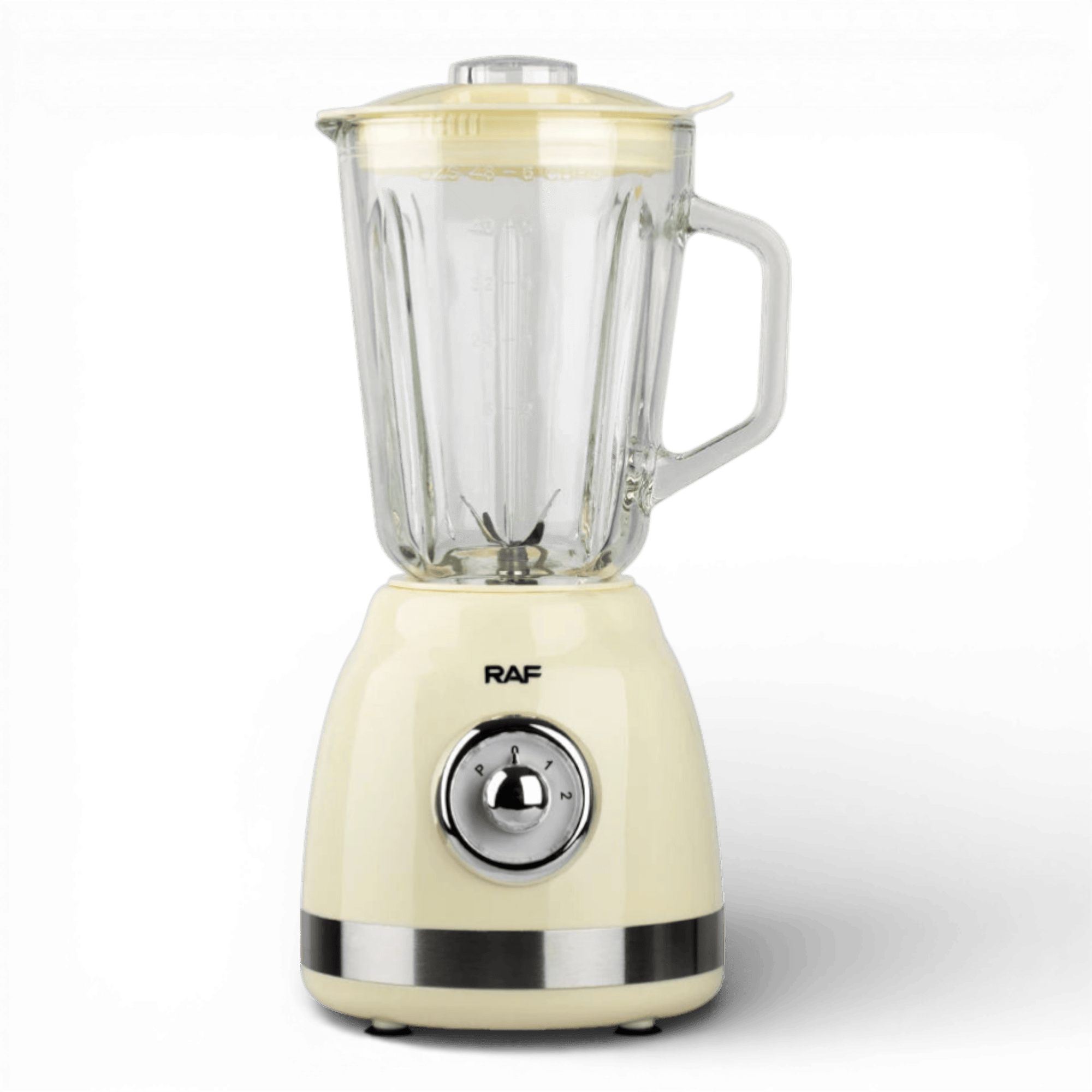 Blender Electric de sticla 2 in 1 RAF® , 1000 W cu Rasnita de Cafea, capacitate recipient 1.5L, 2 trepte viteza, Crem Metalic