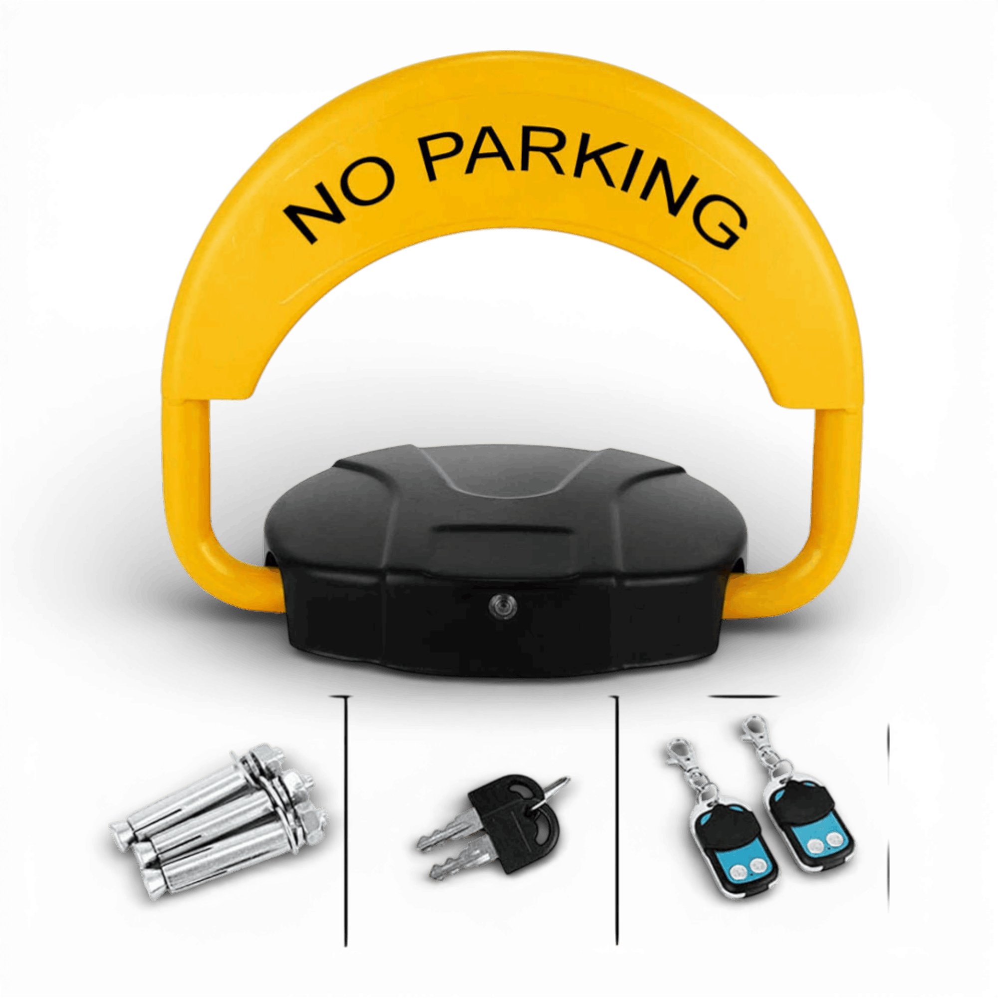 Blocator loc parcare automat AEIDEN ® cu 2 telecomenzi / 2 chei si alarma, suporta 4 tone, actionare automata, sistem antifurt, Galben/Negru