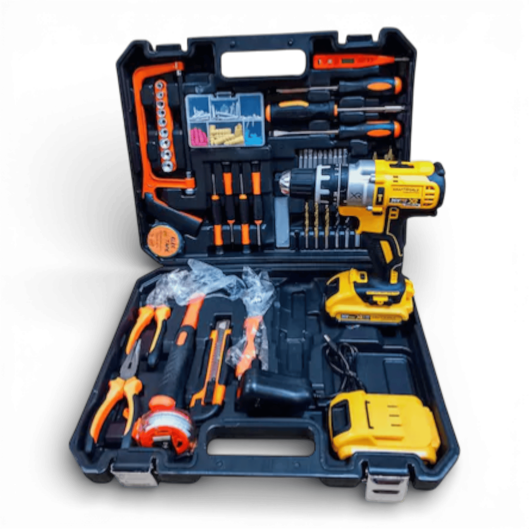 Masina de gaurit si insurubat AEIDEN®, bormasina cu percutie, mandrina rapida 13mm, 1500 RPM, cu 2 acumulatori 48V 8.0Ah si incarcator, valiza inclusa, extra accesorii 119 piese