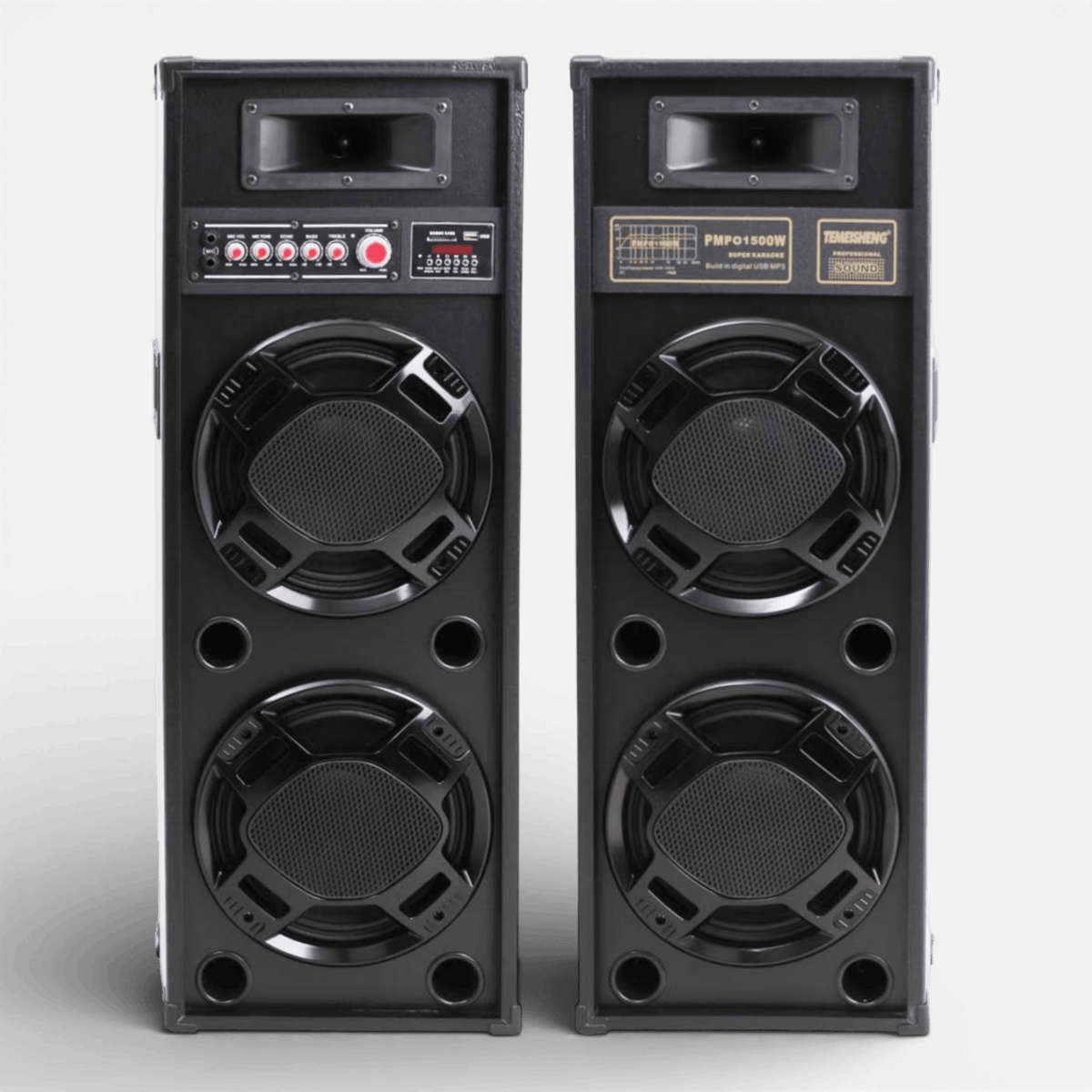 Set Boxe Active Profesionale 2308sm 600W, 95 cm, 4 Difuzoare 25 cm, Karaoke, Bluetooth, USB, Radio FM, Ecran LCD – Include Microfon și Telecomandă