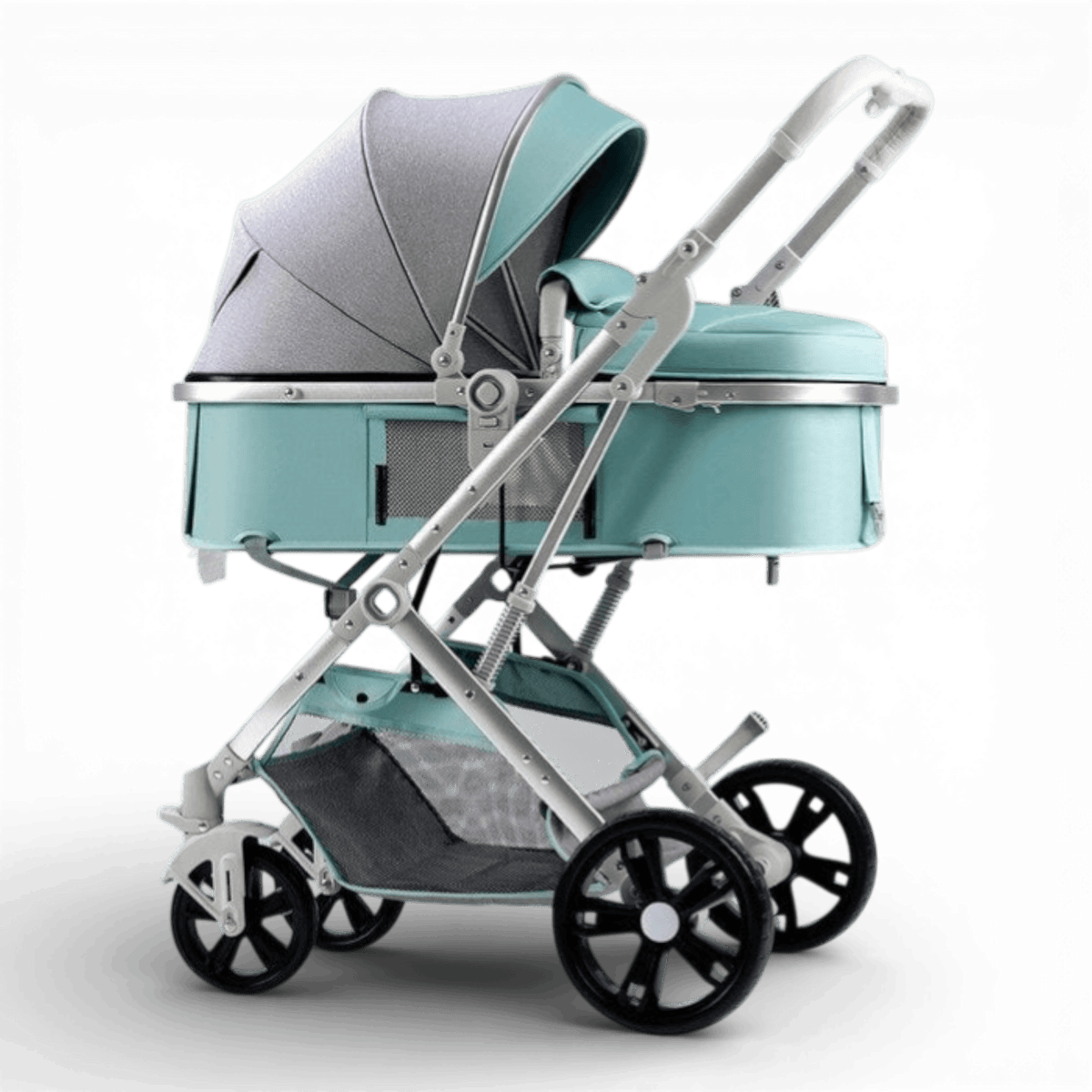 Carucior 2 in 1 pentru copii, pliabil, cu suspensii, transformabil landou-sport, 0-36 luni, cos pentru accesorii, Albastru