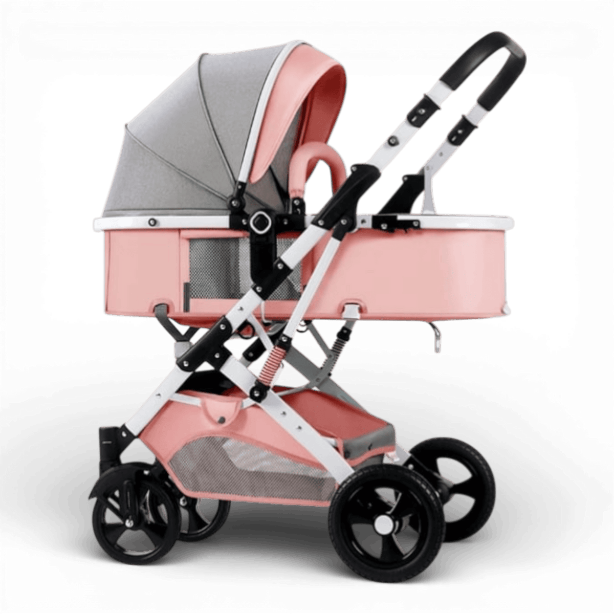 Carucior 2 in 1 pentru copii, pliabil, cu suspensii, transformabil landou-sport, 0-36 luni, cos pentru accesorii, Roz