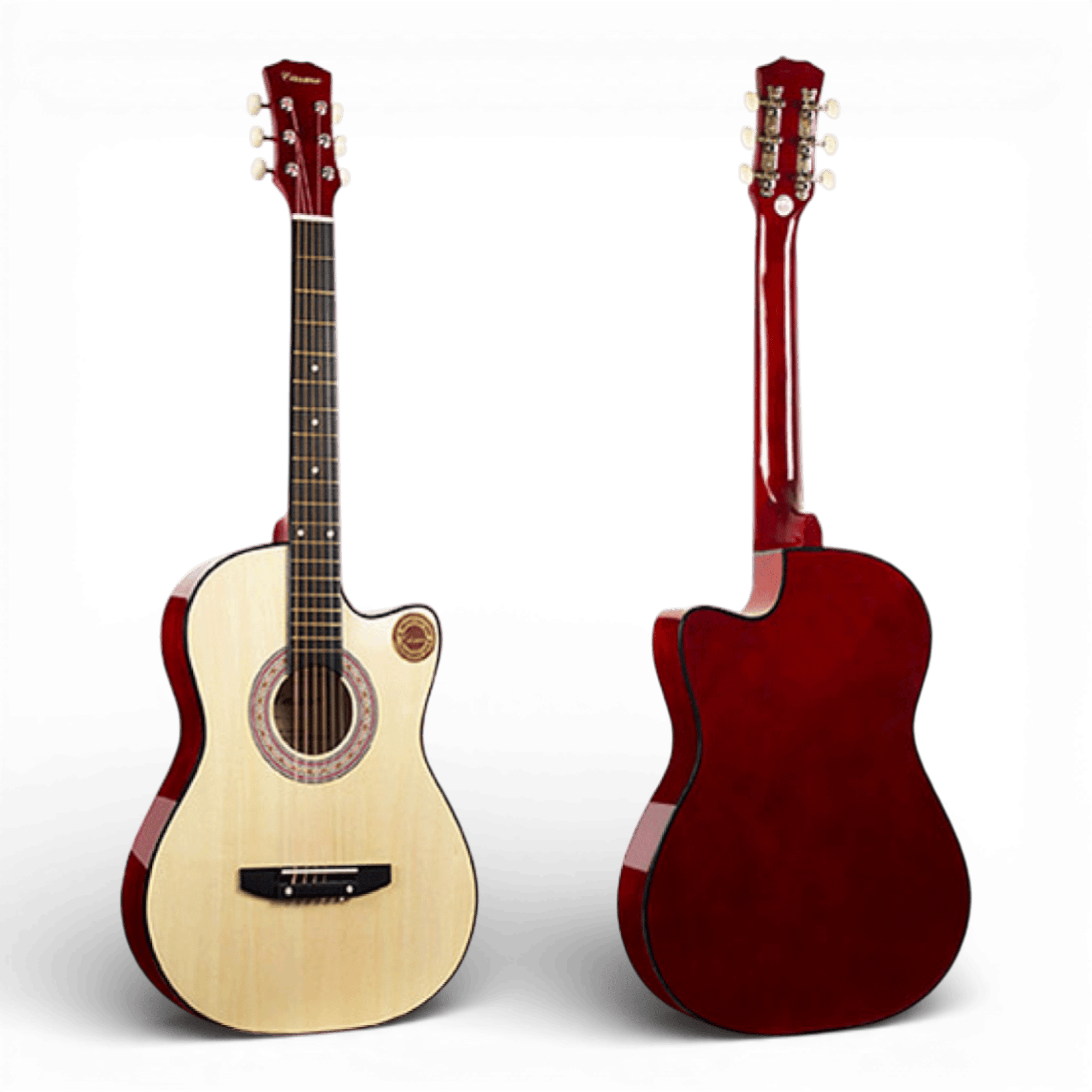 Chitara Acustica Crem/Natur 4/4 38" ( 95 x 35 cm ), pentru Incepatori si Adulti, Recomandata peste 8-10 Ani, 6 Corzi Metalice, 20 De Taste