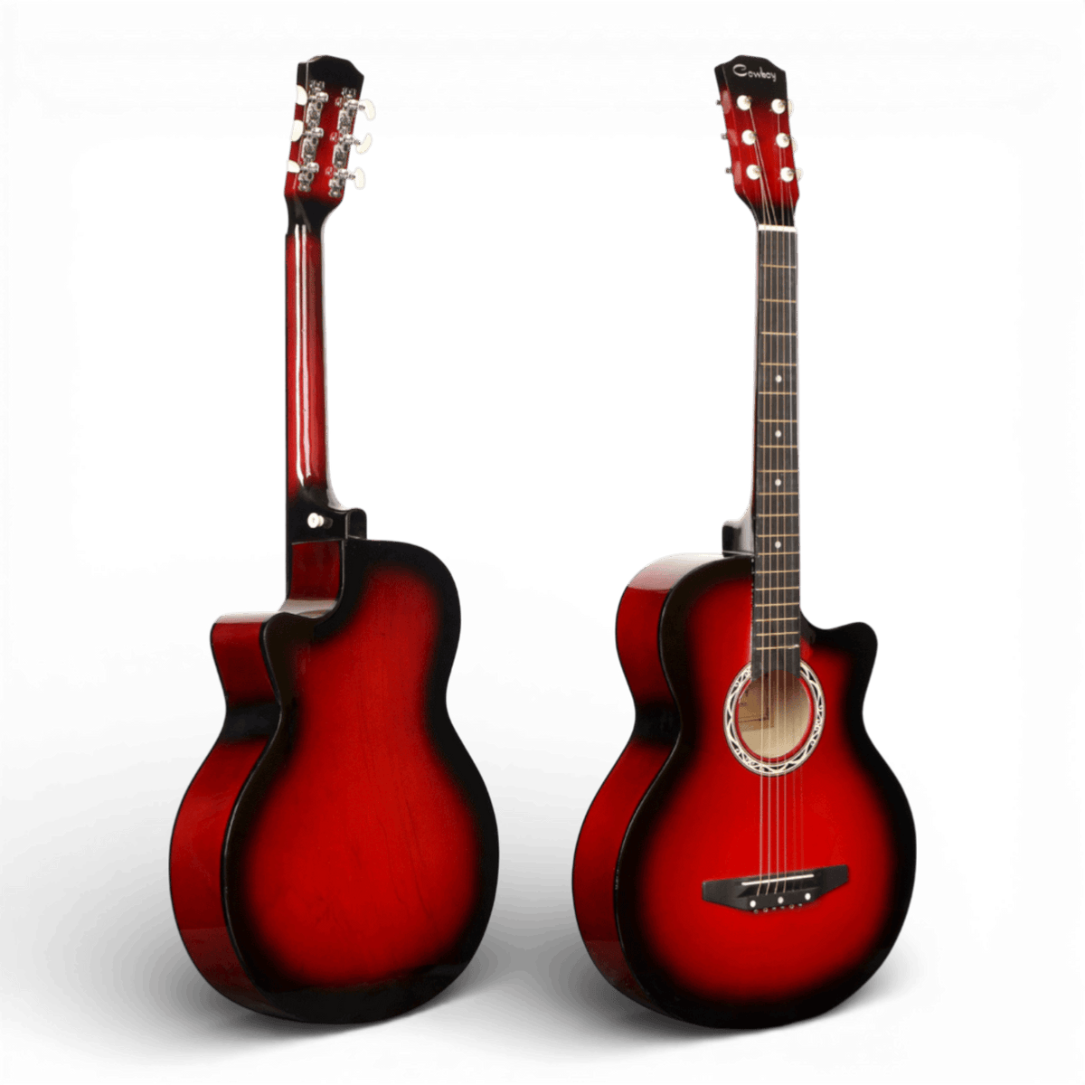 Chitara Acustica Rosu 4/4 38" ( 95 x 35 cm ), pentru Incepatori si Adulti, Recomandata peste 8-10 Ani, 6 Corzi Metalice, 20 De Taste