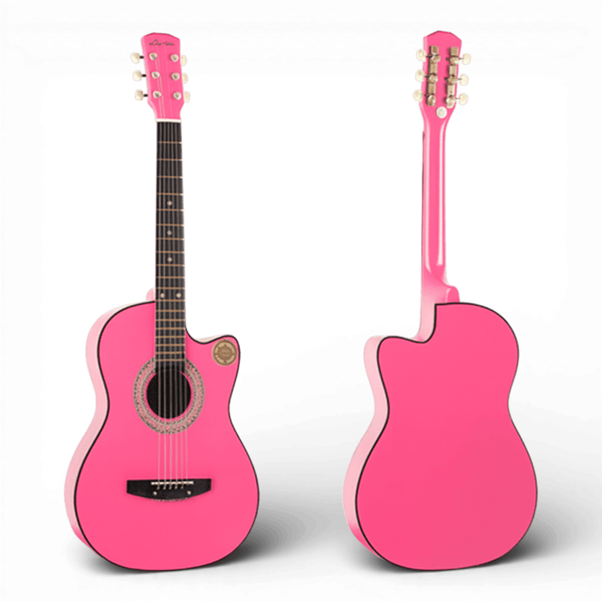 Chitara Acustica Roz 4/4 38" ( 95 x 35 cm ), pentru Incepatori si Adulti, Recomandata peste 8-10 Ani, 6 Corzi Metalice, 20 De Taste