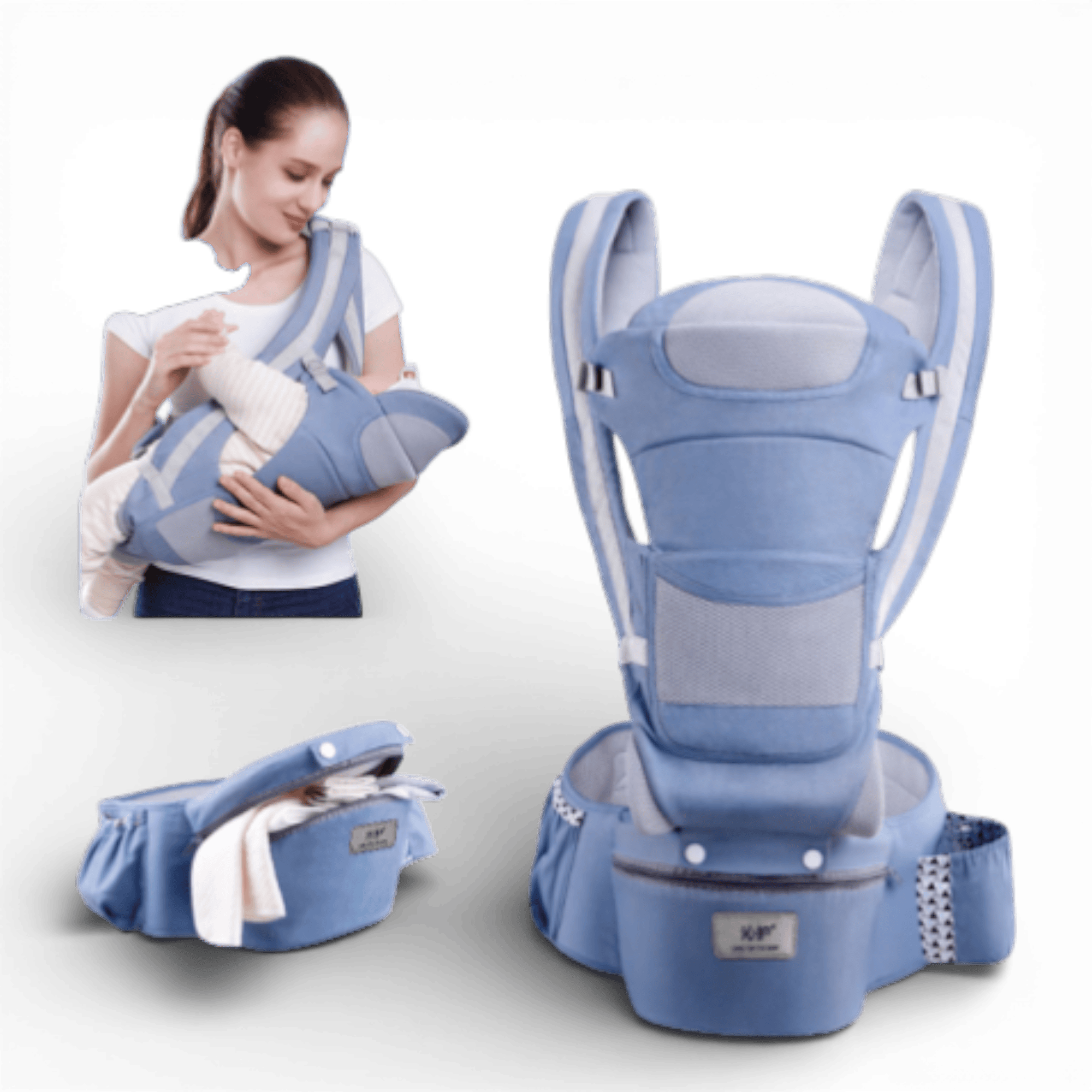 Marsupiu ergonomic, multifunctional pentru bebelusi, 15in1, greutate maxima 25 kg, Albastru