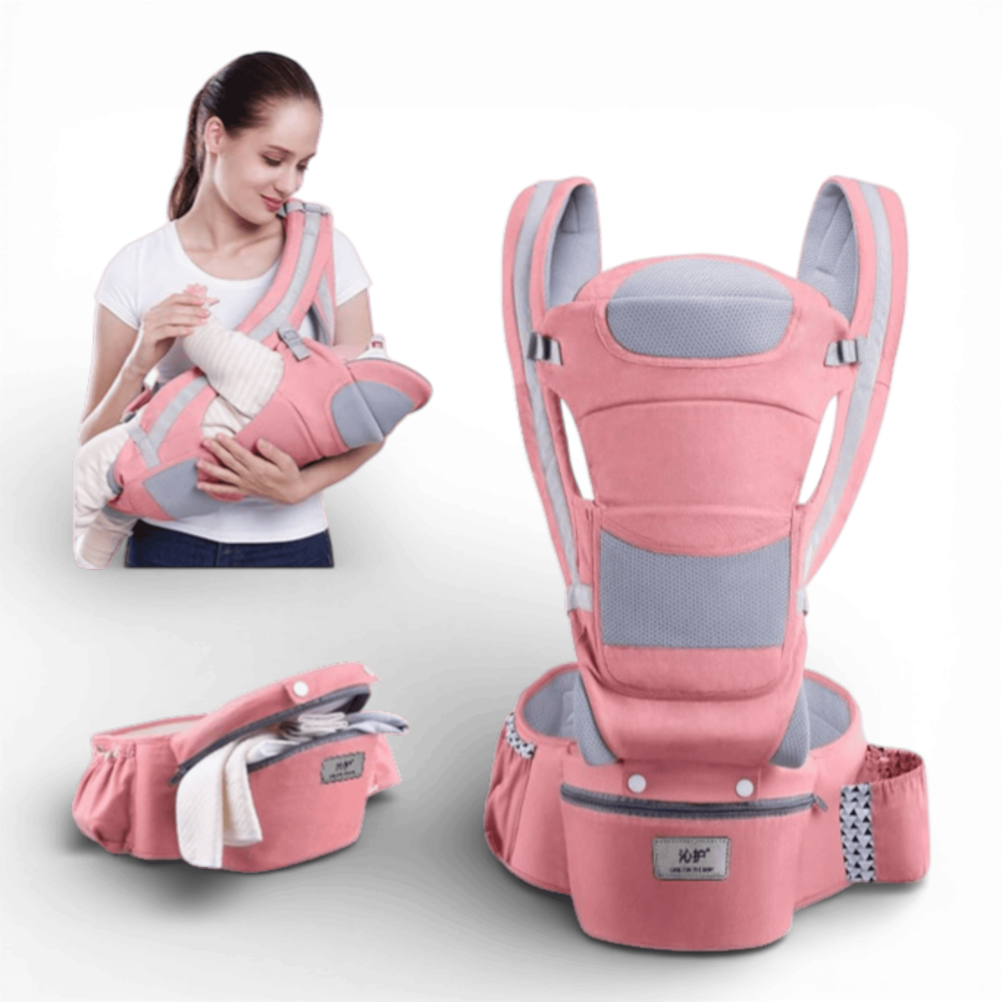 Marsupiu ergonomic, multifunctional pentru bebelusi, 15in1, greutate maxima 25 kg, Roz