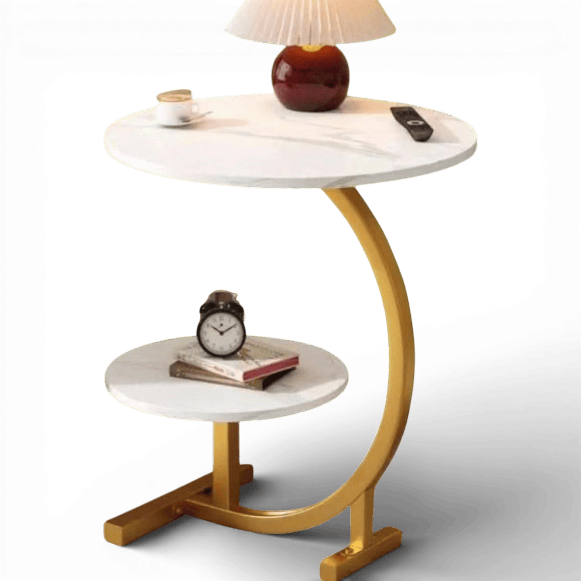 Masuta de cafea pentru living, design nordic si minimalist, 65x45 cm, Alb/Auriu