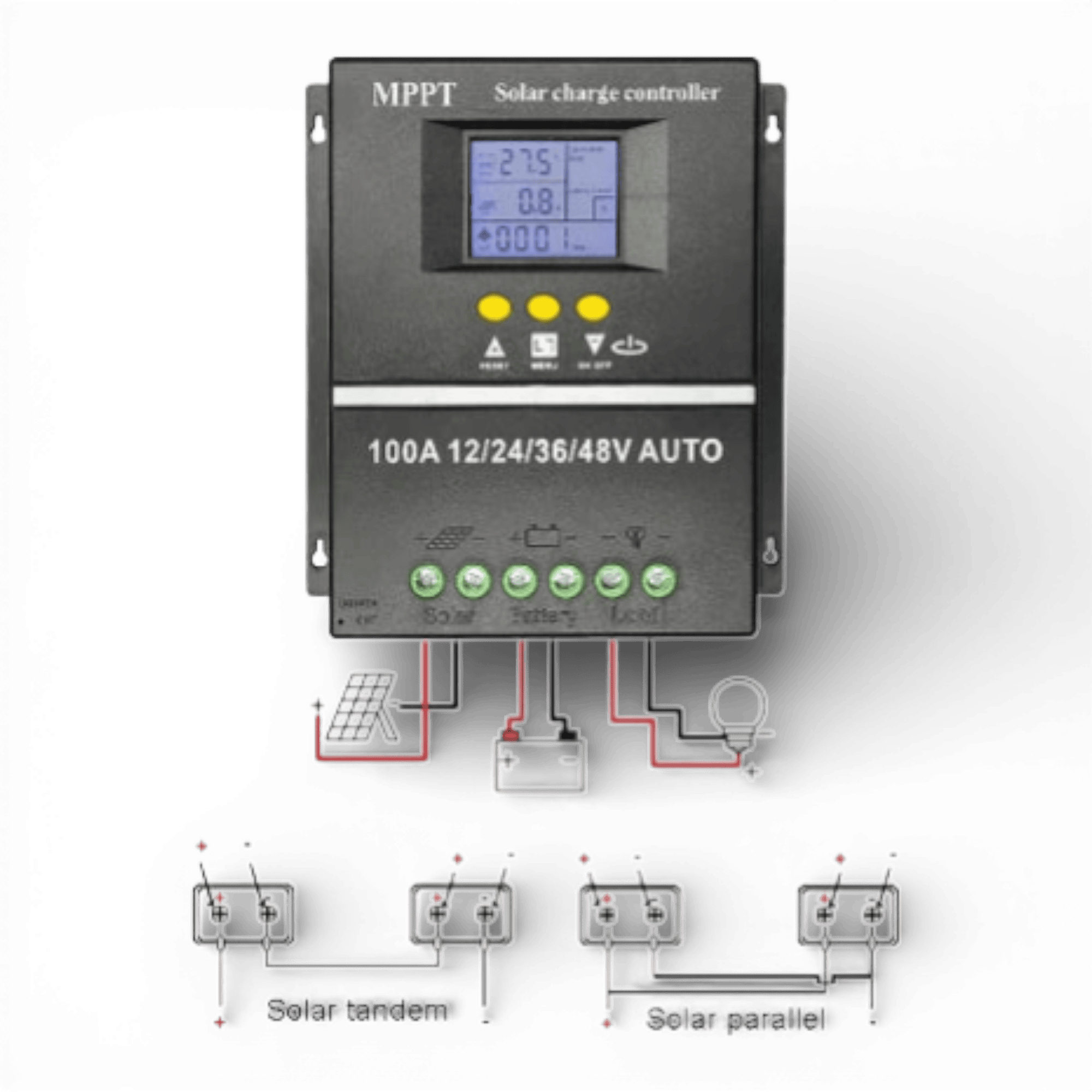 Controler solar, MPPT,12V/24V/36V/48V, 100A, display LCD, 7 moduri de functionare