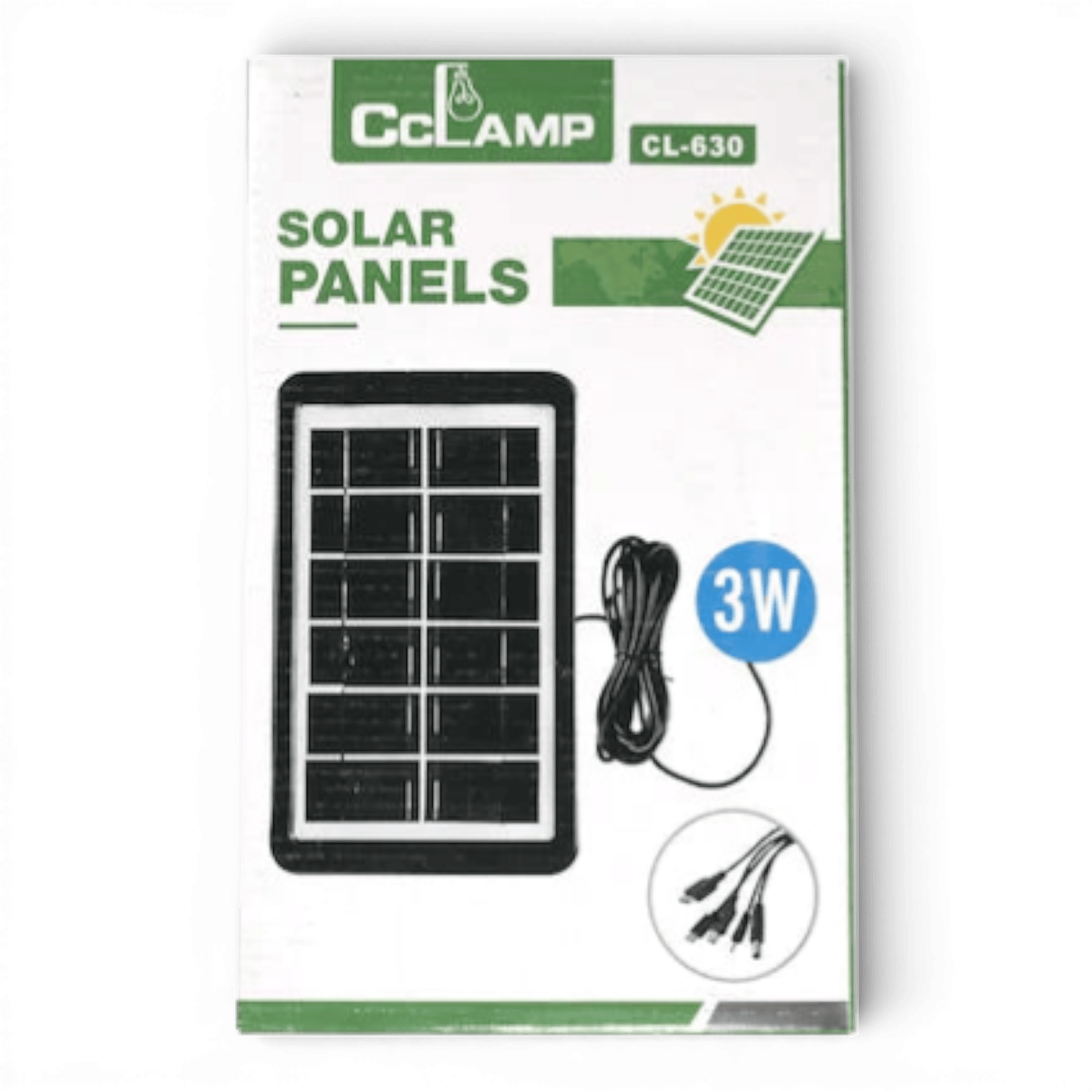 Panou Solar Portabil, Putere 3W, Tensiune 6V, IP67, Cablu cu Mufe 5 in 1, Negru