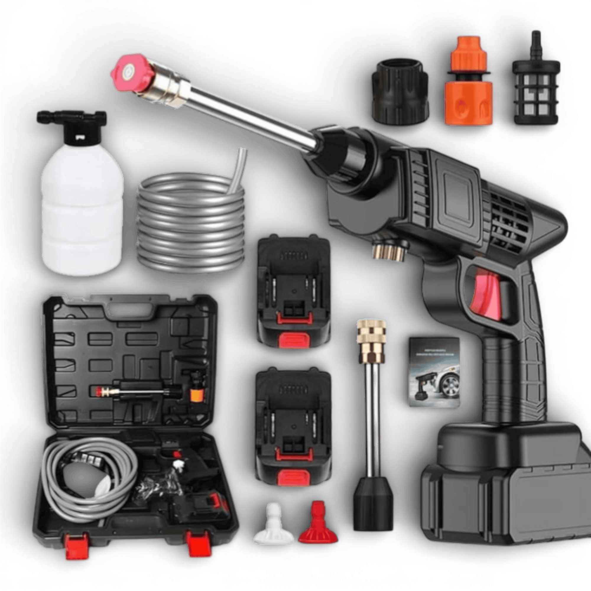 Aparat de spalat cu presiune fara fir ( portabil ), 500W, 2 Baterii 48V, 8L/min, 30 bar, negru, accesorii si valiza inclusa, Negru