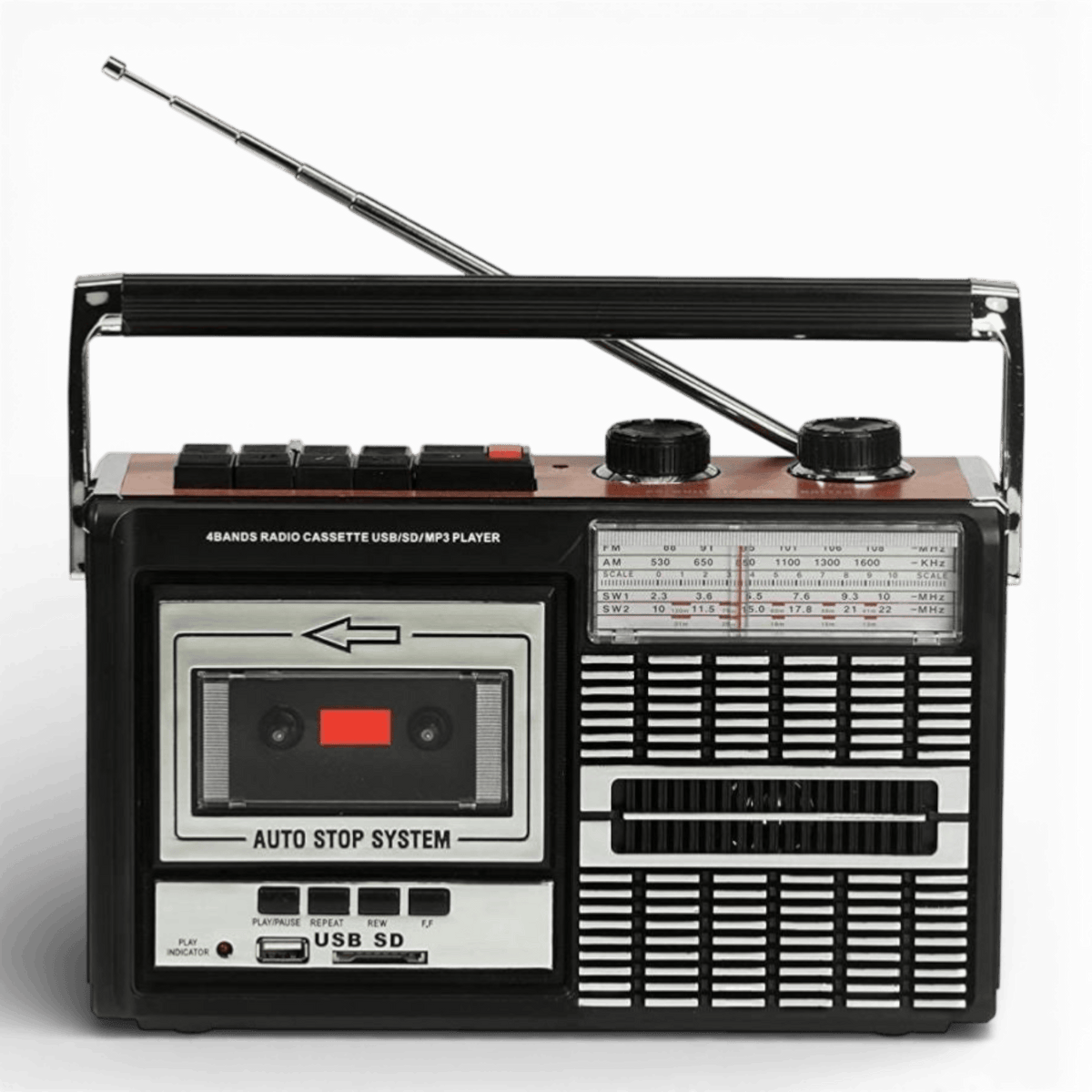Radio Casetofon Ricatech - PR85 Recorder, negru/maro