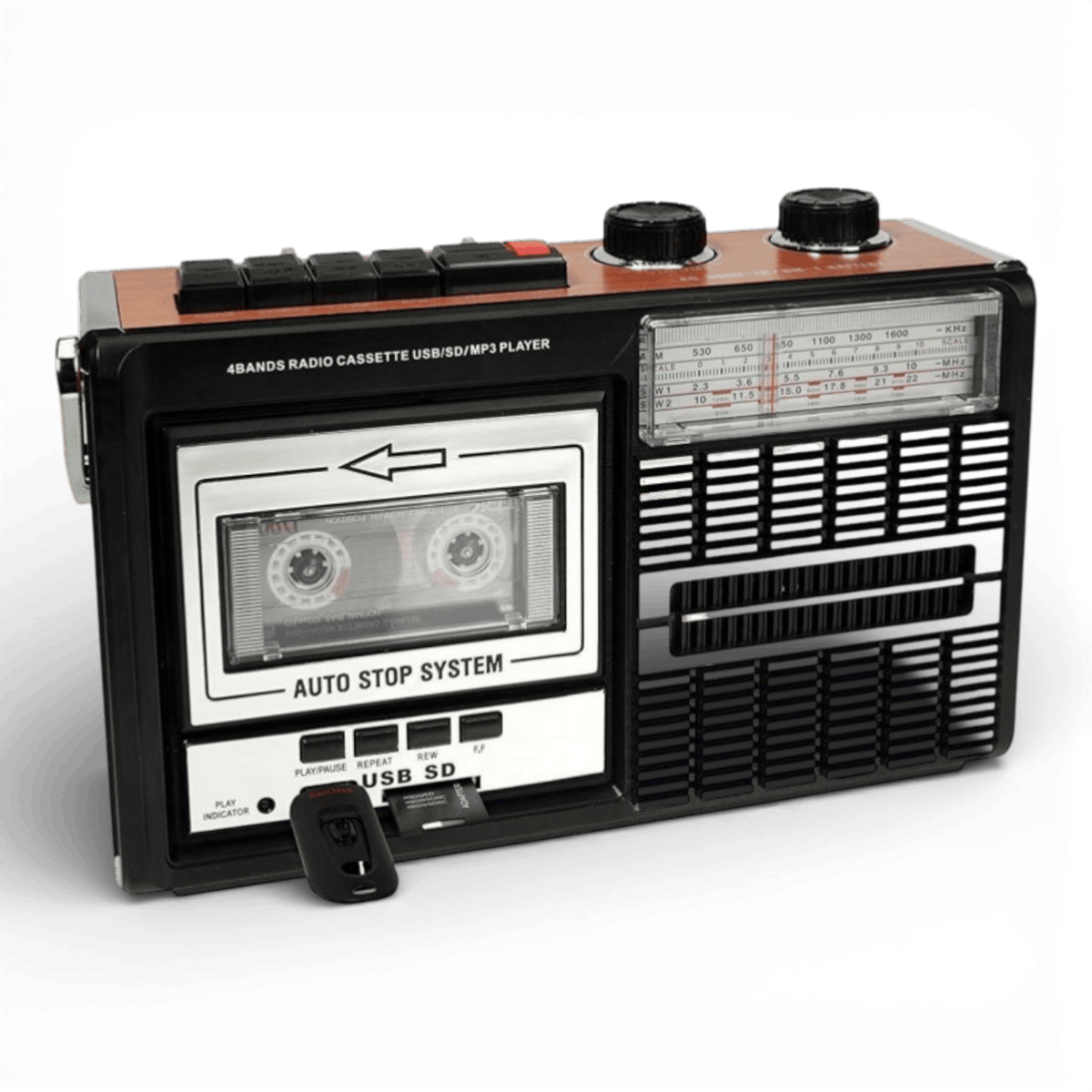 Radio Casetofon Ricatech - PR85 Recorder, negru/maro