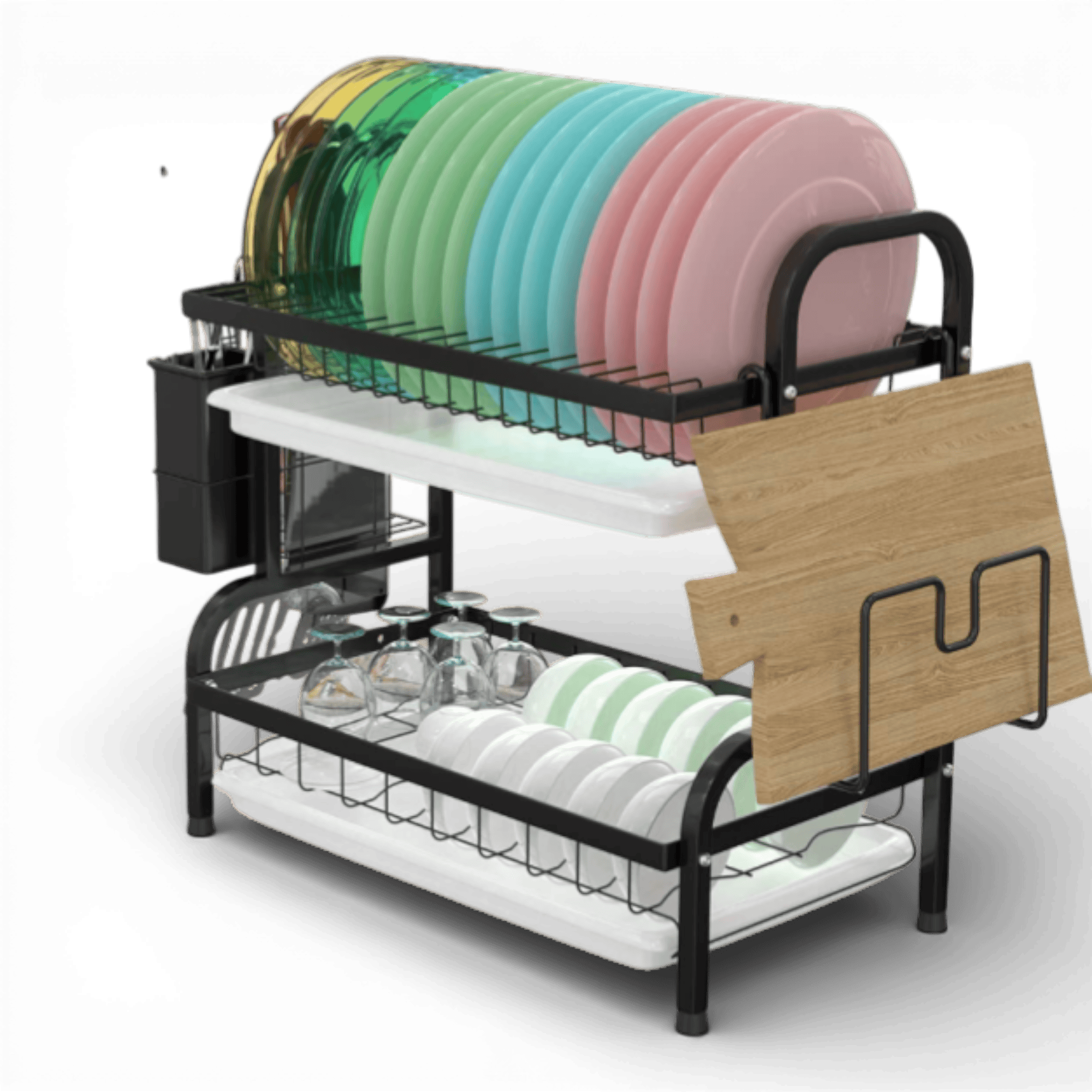 Suport de vase supraetajat, 2 nivele, negru