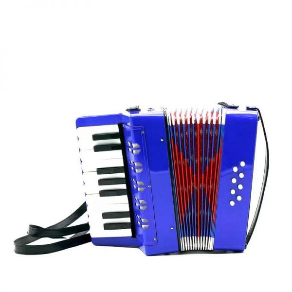 Acordeon AEIDEN® Semi-Profesional pentru copii, 17 clape si 8 butoane de bass, 30 cm, Albastru