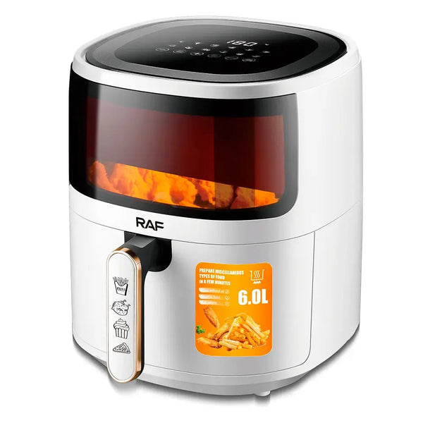 Air Fryer RAF-5330W, Friteuza cu aer cald, Fara ulei cu Display Digital, Capacitate 6L, 1500W, Alb