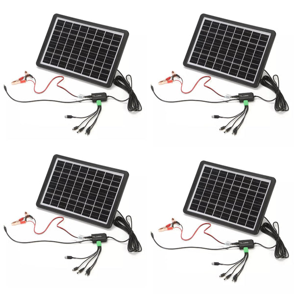 Set 4x Panou Solar Portabil cu Regulator 15W – USB Multi, 16V/9V/6V, IP65, Încărcare Dispozitive și Baterii Auto/Moto, Negru