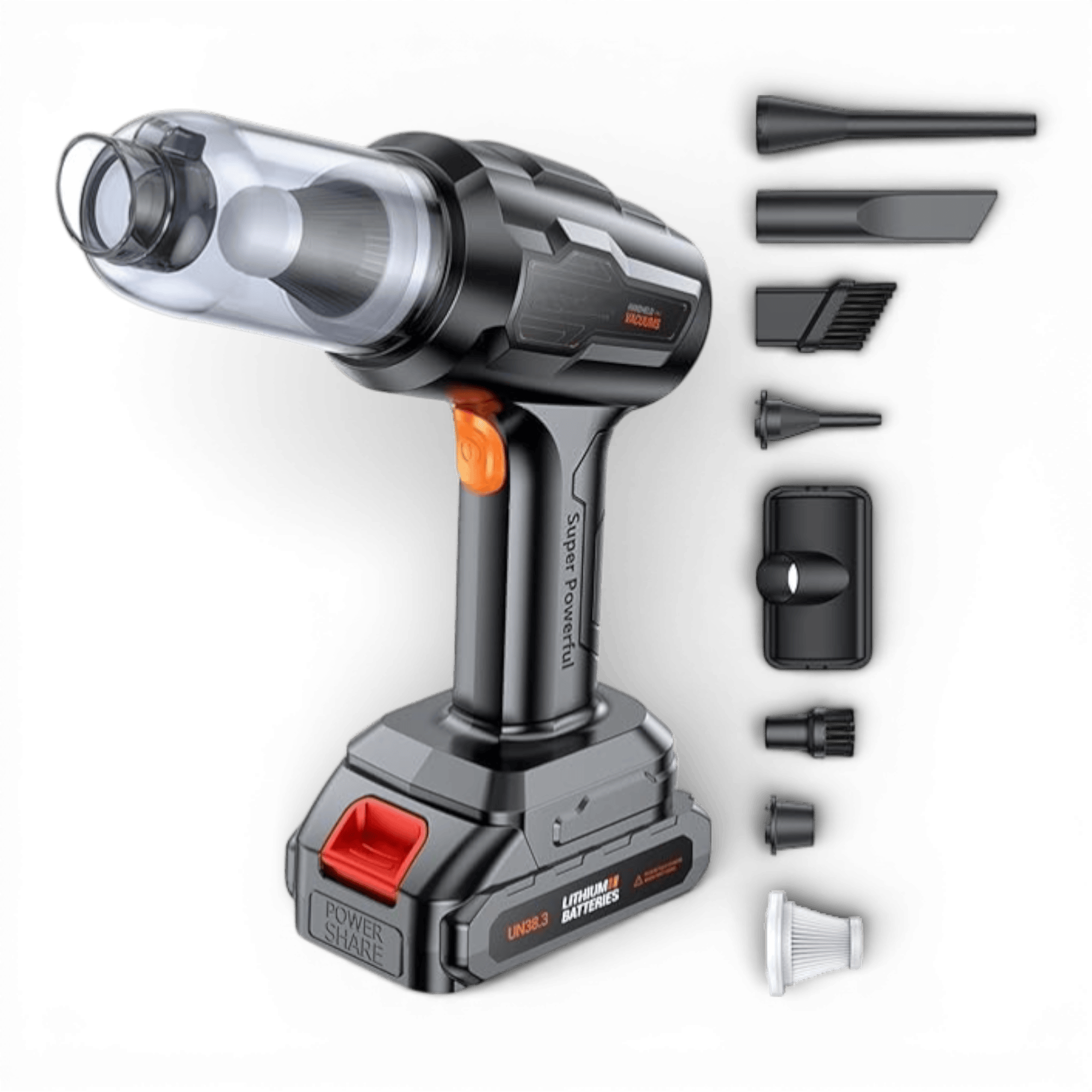 Aspirator si Suflanta de Aer Portabila 4-in-1 pentru masina, casa, birou si animale de companie, cu baterie detasabila si reincarcabila