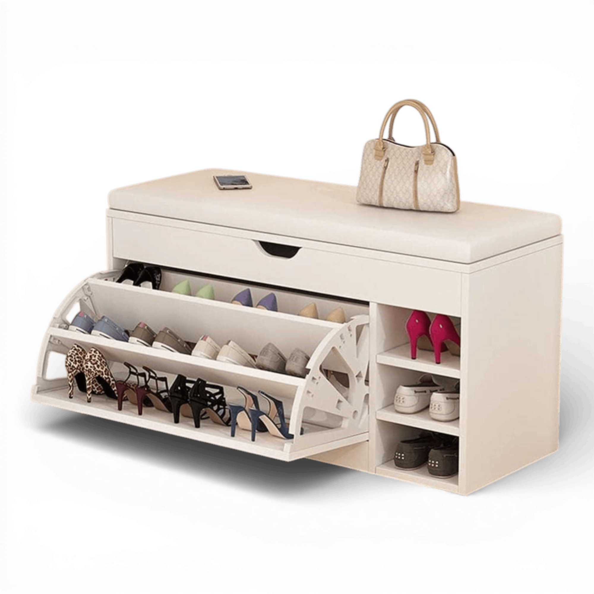 Dulap pentru pantofi tip bancheta, 110 x 34 x 51 cm, Alb