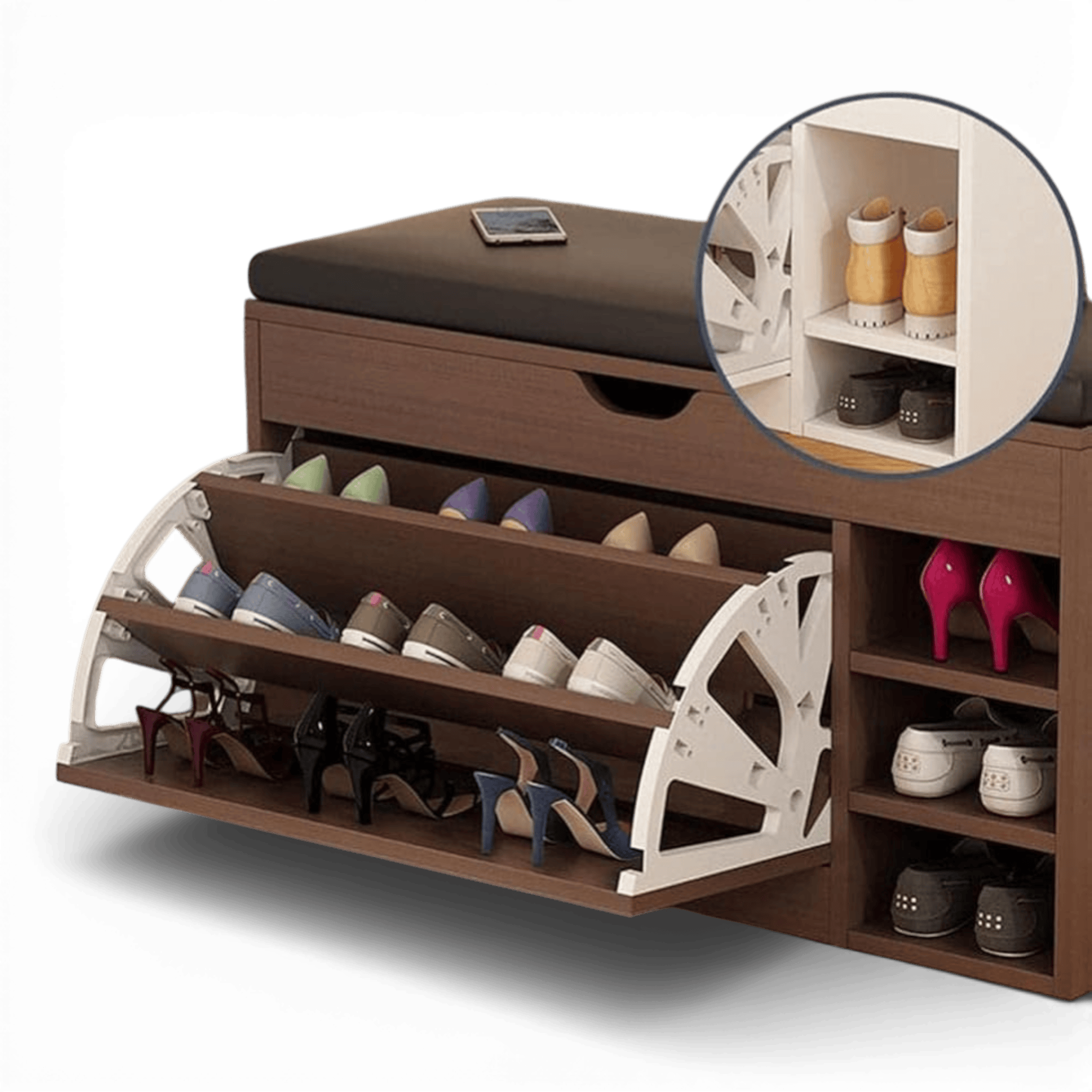 Dulap pentru pantofi tip bancheta, 110 x 34 x 51 cm, Maro