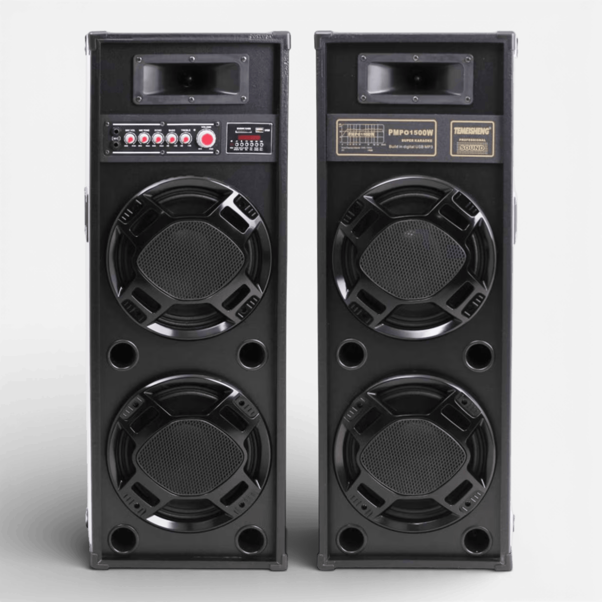 Set Boxe Active Profesionale 2308sm 600W, 95 cm, 4 Difuzoare 25 cm, Karaoke, Bluetooth, USB, Radio FM, Ecran LCD – Include Microfon și Telecomandă