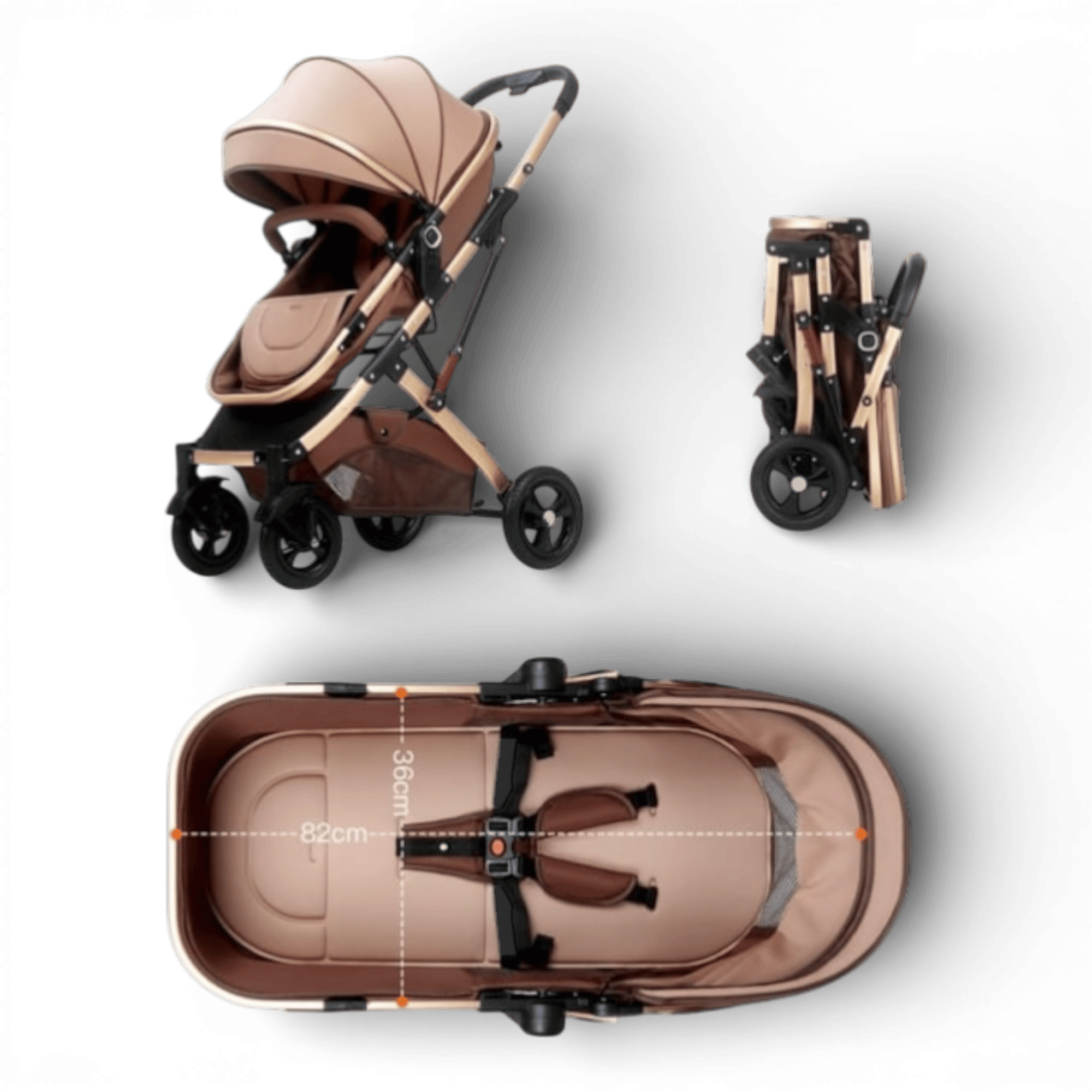 Carucior 2 in 1 pentru copii, pliabil, cu suspensii, transformabil landou-sport, 0-36 luni, cos pentru accesorii