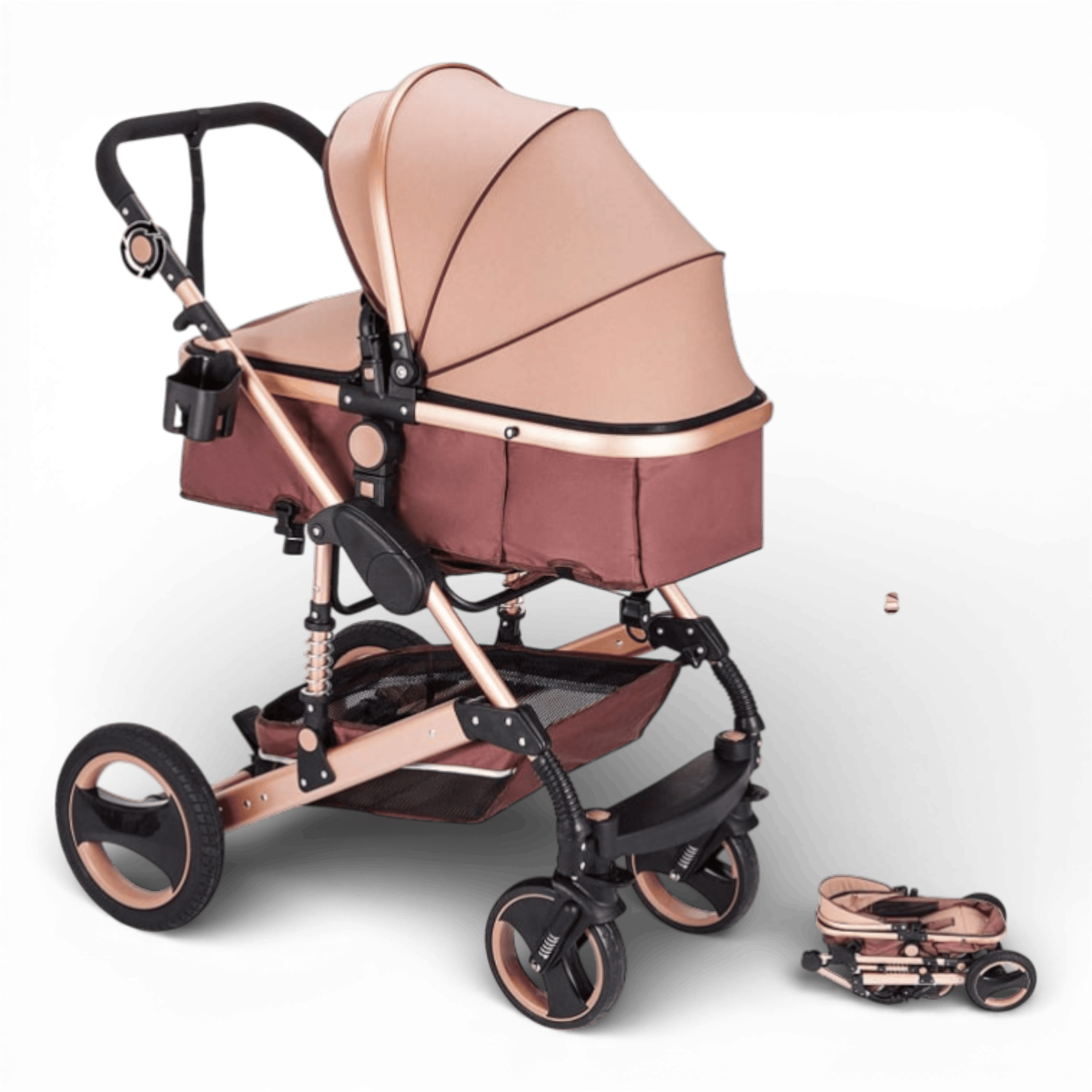 Carucior 2 in 1 pentru copii, pliabil, cu suspensii, transformabil landou-sport, 0-36 luni, cos pentru accesorii