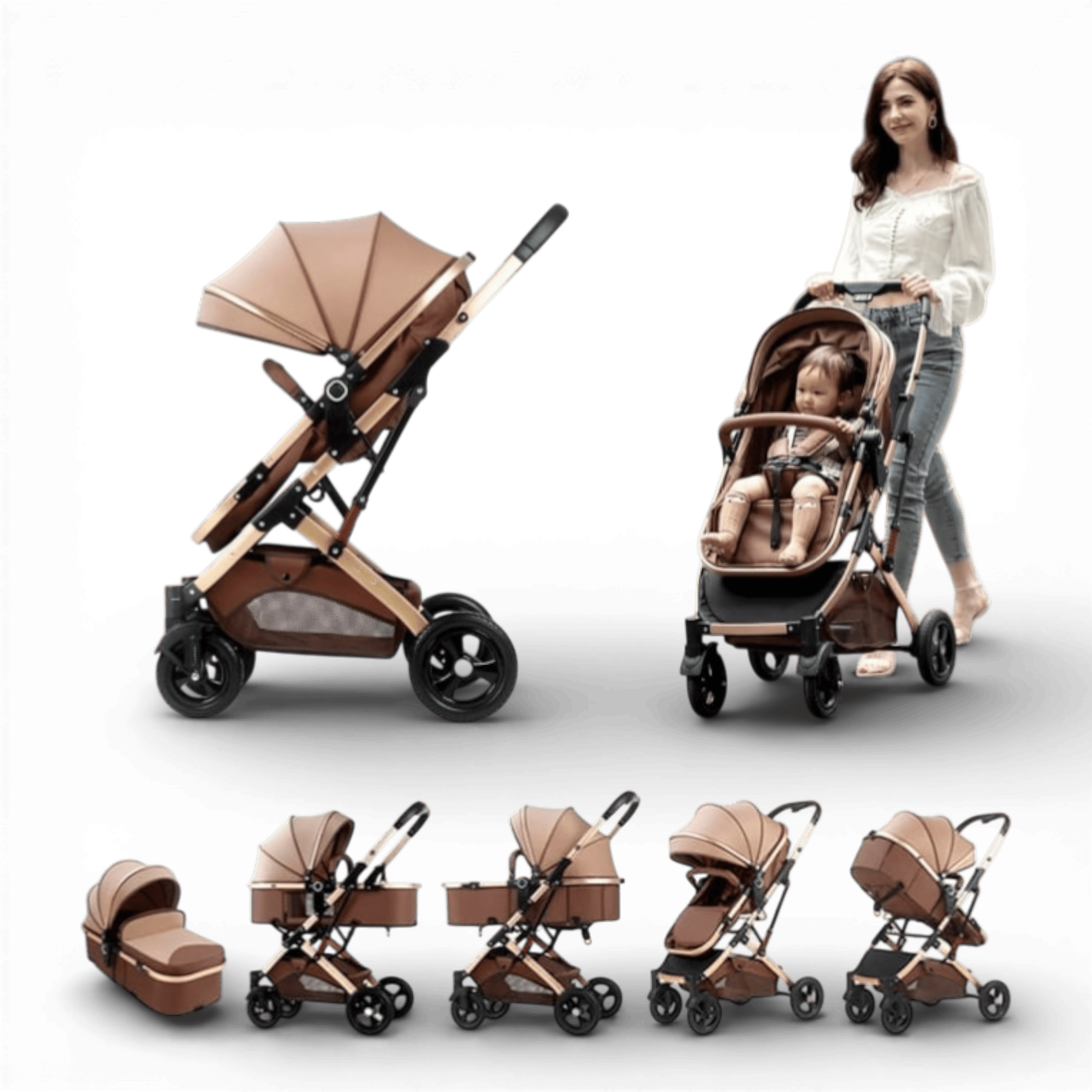 Carucior 2 in 1 pentru copii, pliabil, cu suspensii, transformabil landou-sport, 0-36 luni, cos pentru accesorii