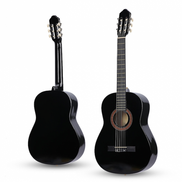 Chitara Clasica Negru 4/4 38" ( 95 X 35 CM ), pentru Incepatori si Adulti, Recomandata peste 8-10 ani, 6 Corzi Metalice, 20 De Taste