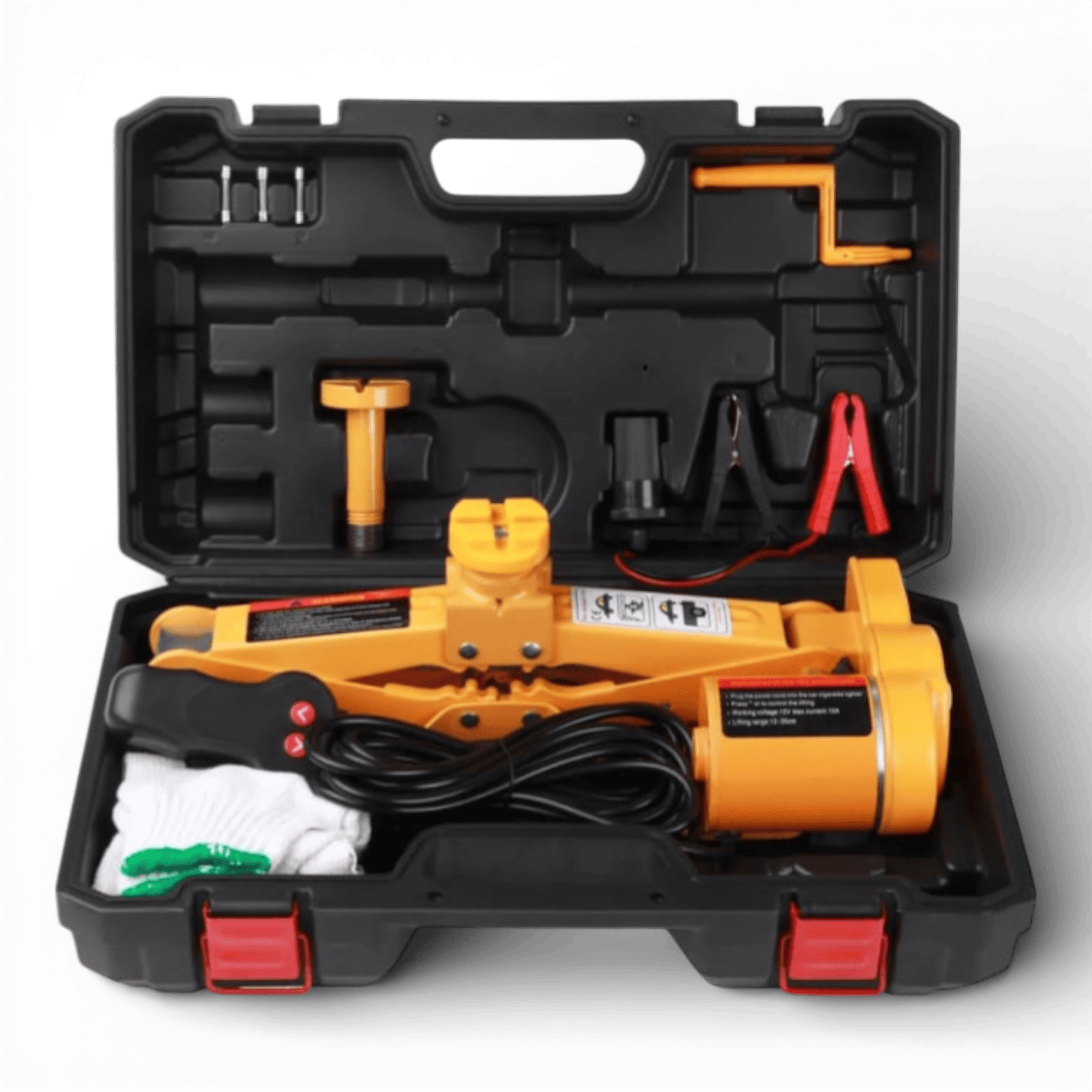 Cric auto AEIDEN ® electric tip foarfeca 12V cu trusa completa – 3 tone, portabil, cu telecomanda, cleme pentru baterie, cablu lung, manusi si cutie de transport, ideal pentru schimbarea rotilor si reparatii