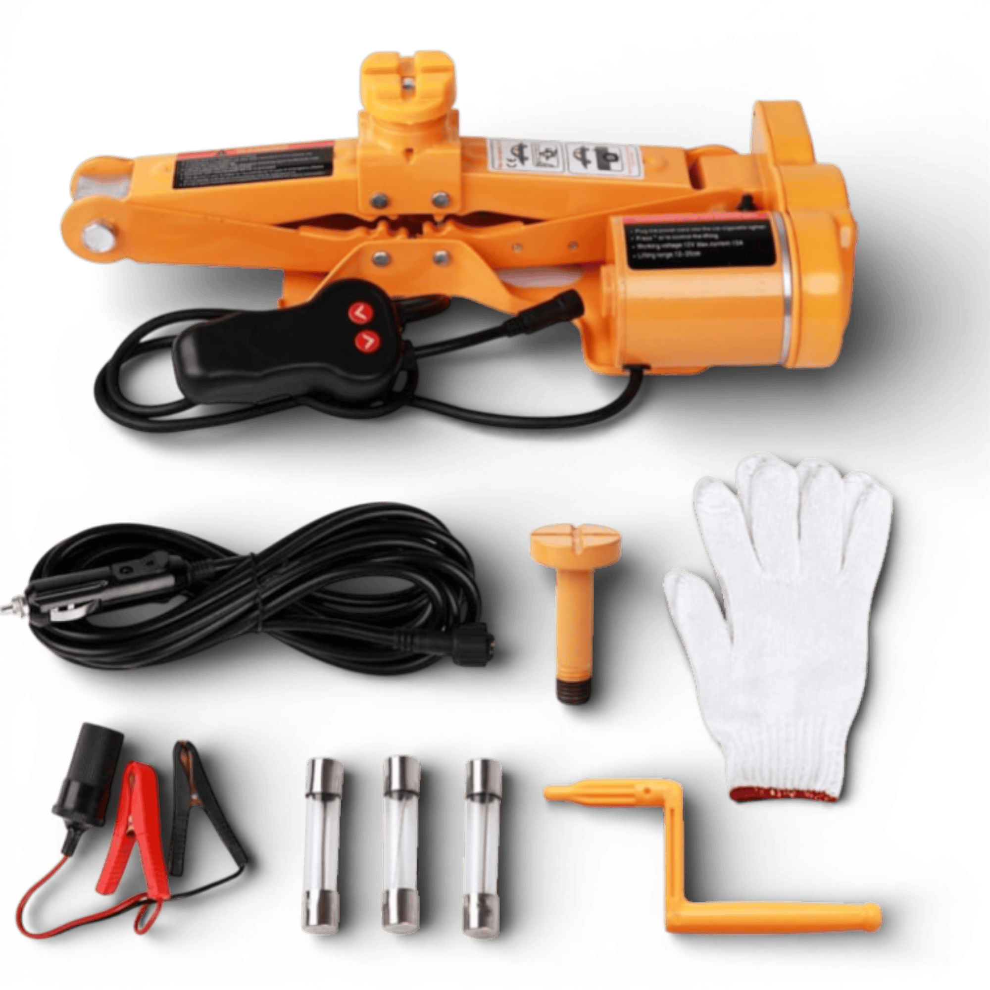 Cric auto AEIDEN ® electric tip foarfeca 12V cu trusa completa – 3 tone, portabil, cu telecomanda, cleme pentru baterie, cablu lung, manusi si cutie de transport, ideal pentru schimbarea rotilor si reparatii