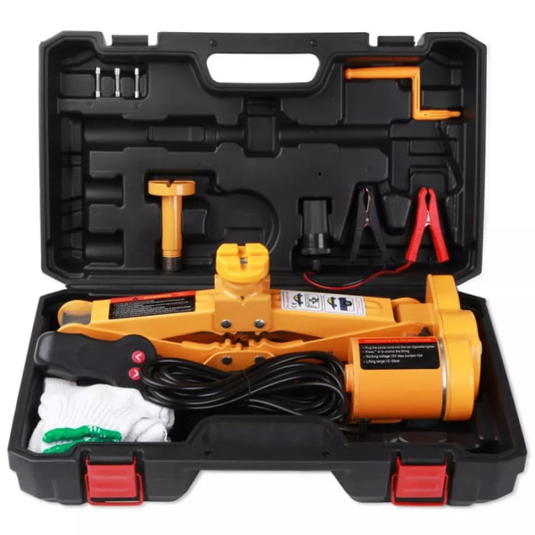 Cric auto AEIDEN ® electric tip foarfeca 12V cu trusa completa – 3 tone, portabil, cu telecomanda, cleme pentru baterie, cablu lung, manusi si cutie de transport, ideal pentru schimbarea rotilor si reparatii a