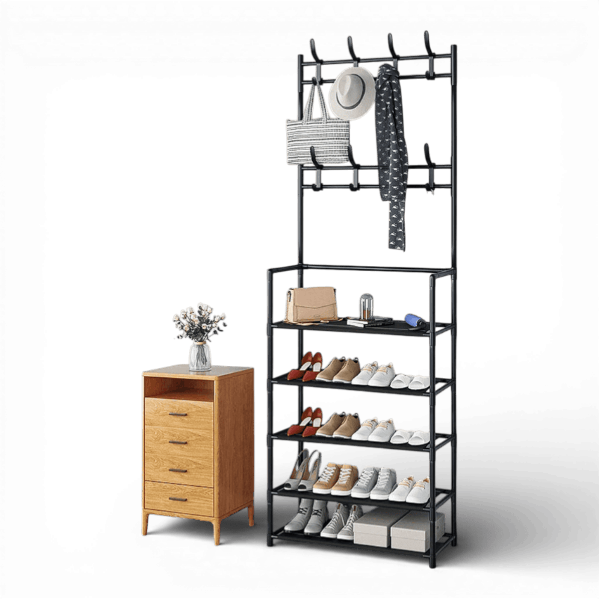 Cuier haine cu suport pantofi, 5 rafturi