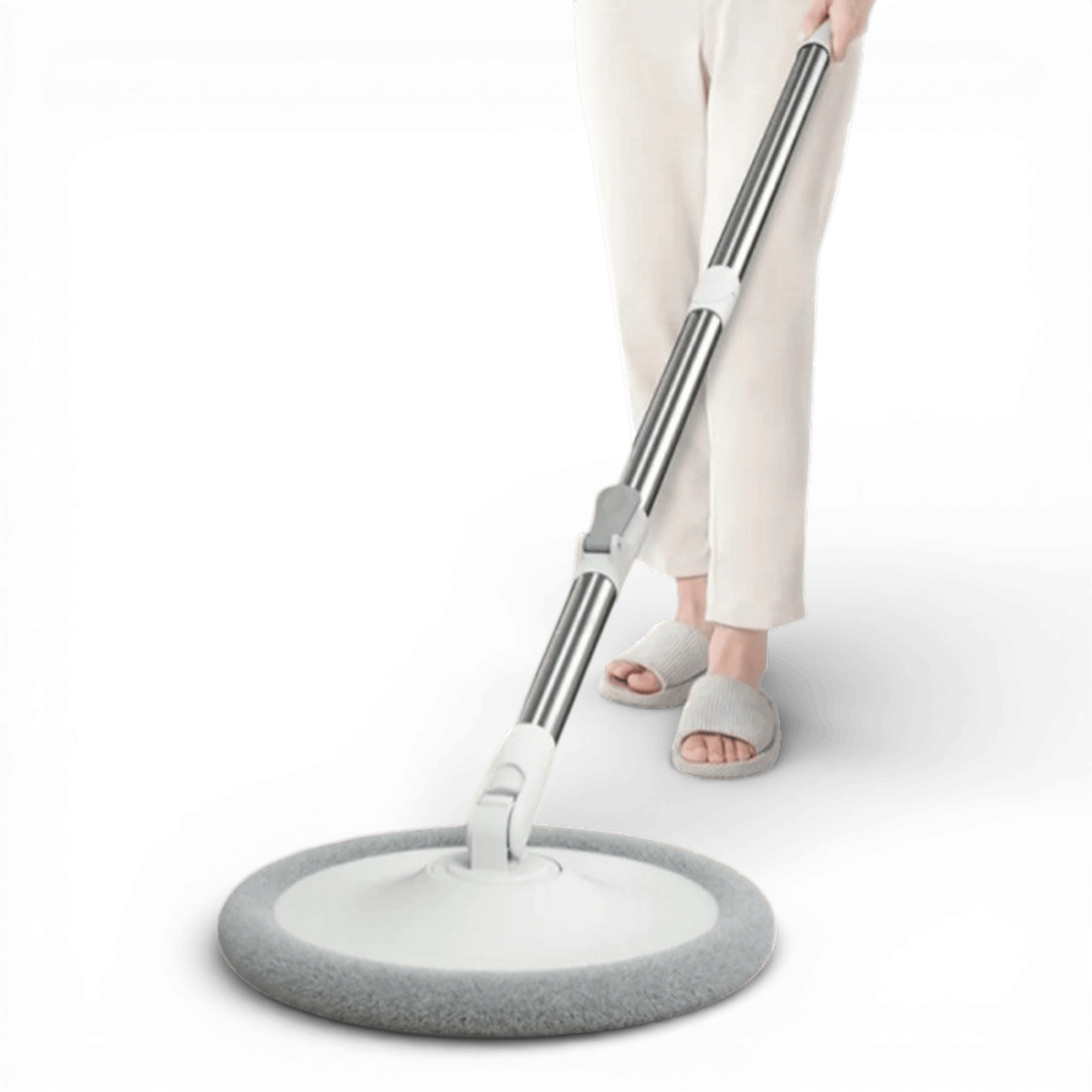 Set mop rotund cu galeata cu stoarcere prin centrifugare cu separarea apei murdare, cu o rezerva, alb-gri