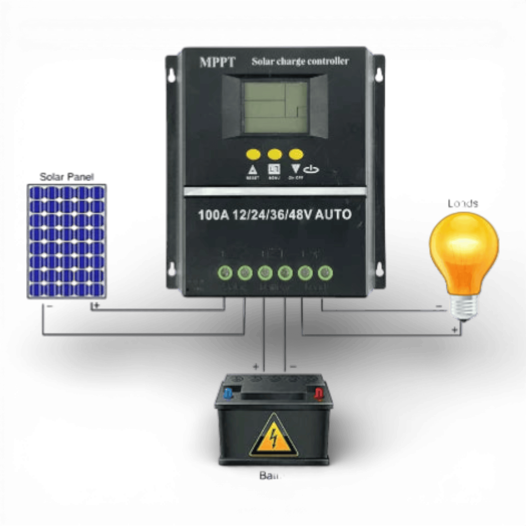 Controler solar, MPPT,12V/24V/36V/48V, 100A, display LCD, 7 moduri de functionare