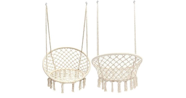 Set 2 Leagan/balansoar suspendat tip scaun, Zola, diametru 80 cm, sarcina maxima 120kg, cadru metalic, pentru casa, gradina si veranda, negru, cremă, grio